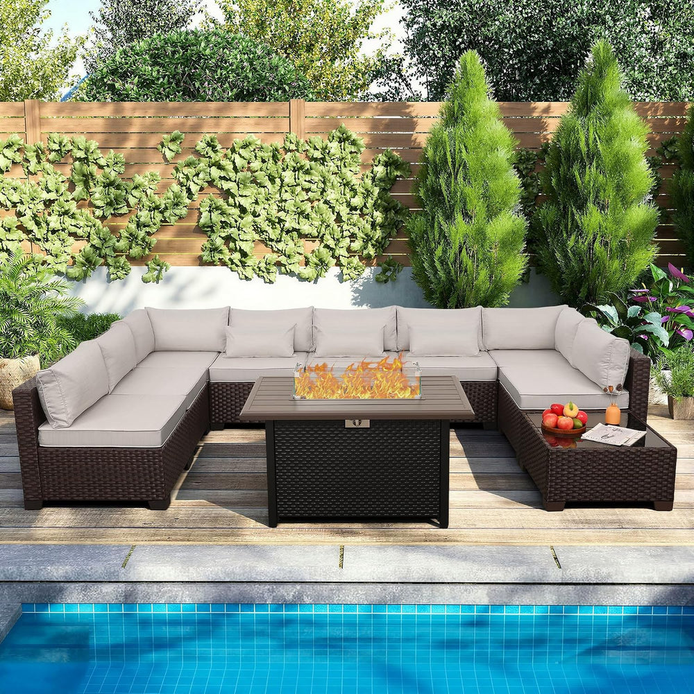 Rattaner 10 Pieces Outdoor Sectional All-Weather Wicker Patio Furniture Set P...