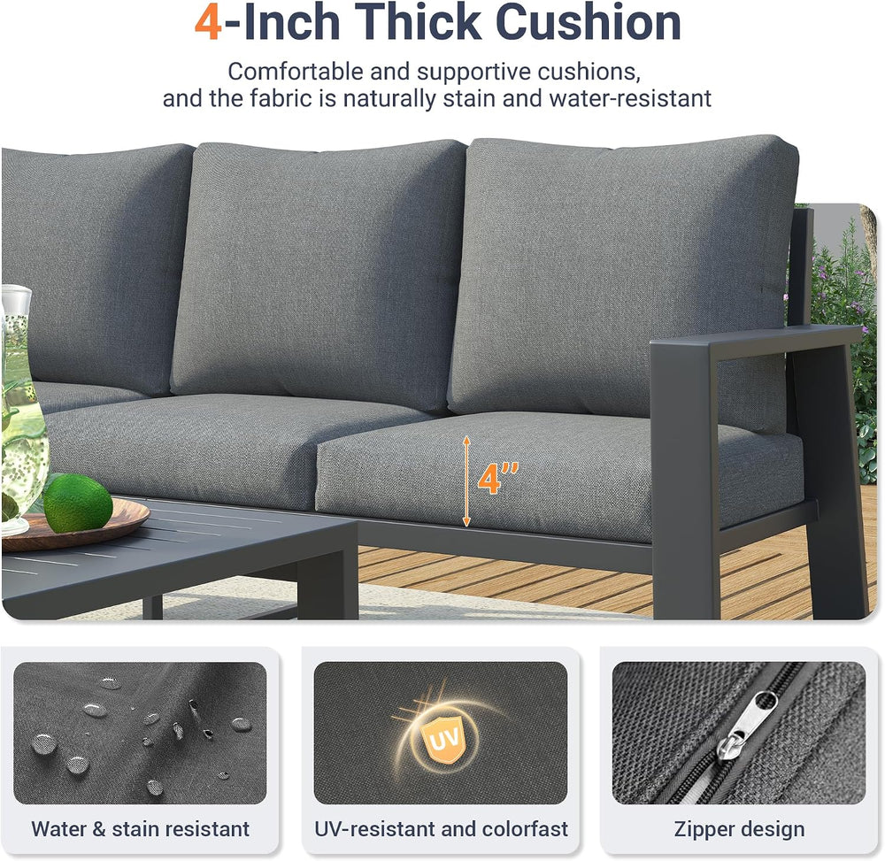 5 Piece Full Aluminum Outdoor Furniture Set Patio Sofa Sets w/Coffee Table