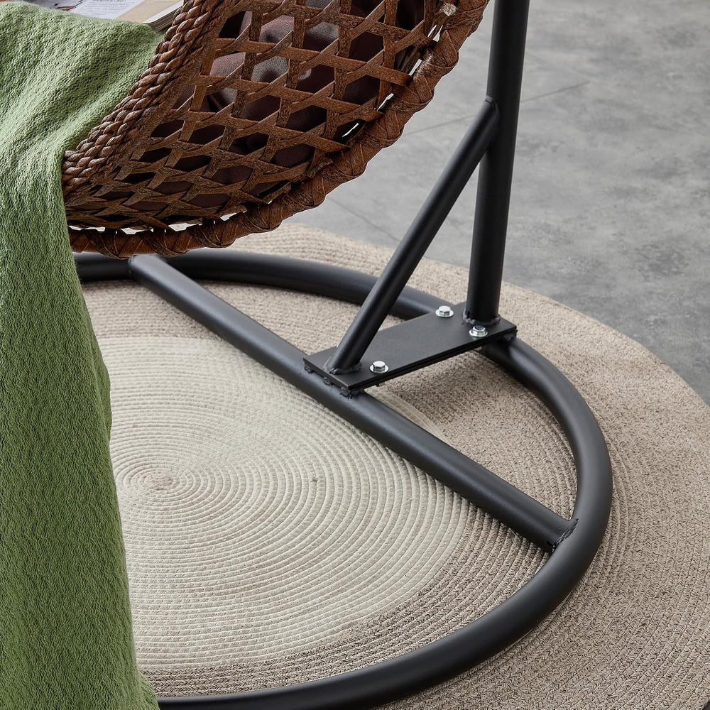Brown Egg Swing Chair with Stand,Hanging Egg Chair Indoor Outdoor with Cushio...