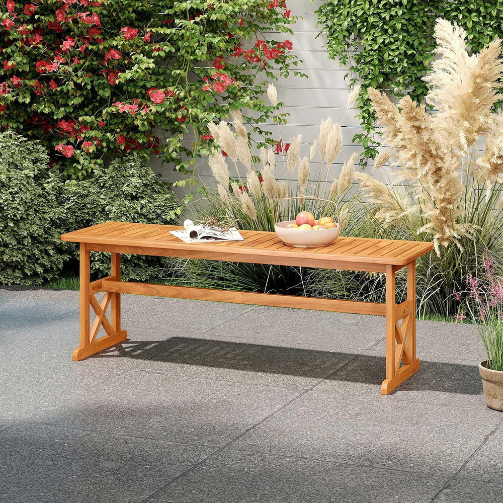 HAPPYGRILL Acacia Wood Outdoor Bench for 2-3 People, Patio Bench with Slatted...