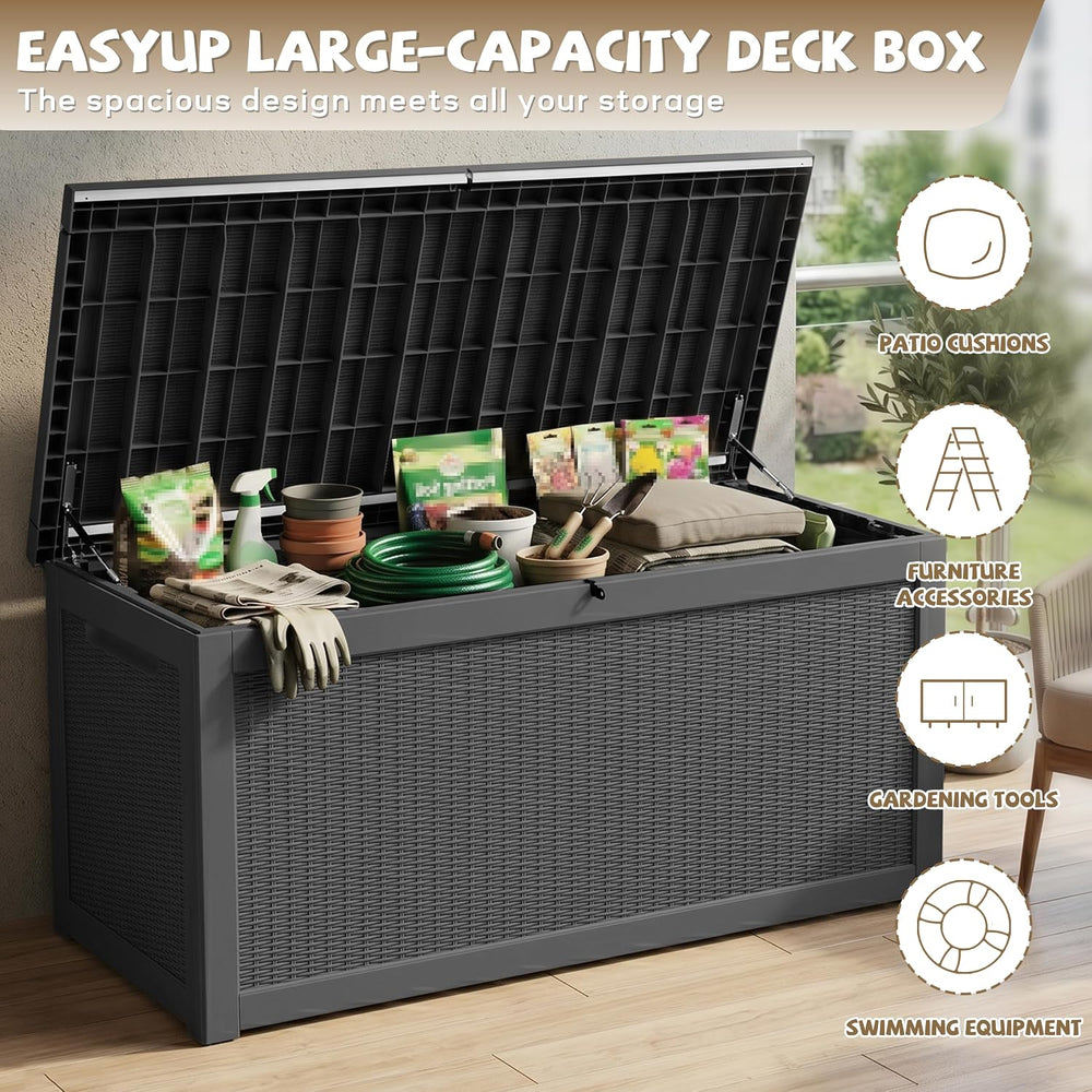 EasyUp 350 Gallon Deck Box Outdoor Storage Box, Black