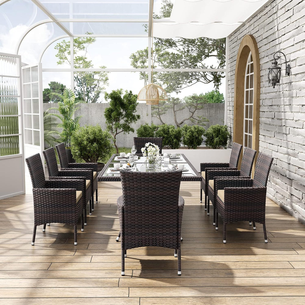 ALAULM 10 Piece Outdoor Patio Dining Set for 8 All-Weather Wicker Patio Furni...