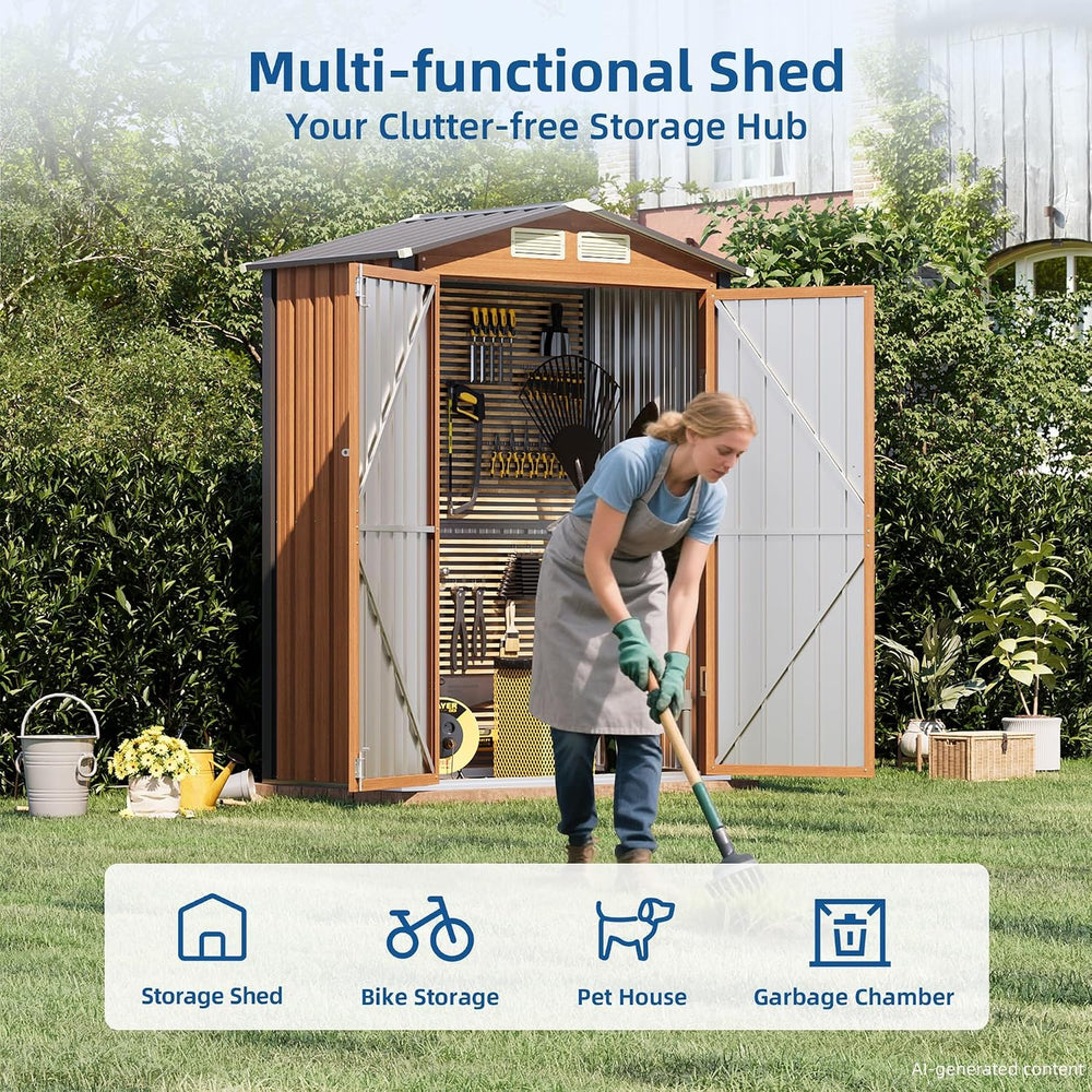 5x3 FT Outdoor Storage Shed, Small Metal Shed for Outside Patio