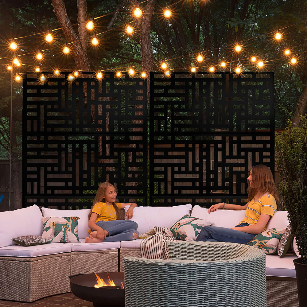Elevens Metal Outdoor Privacy Screen, Freestanding Outdoor Divider Decorative...