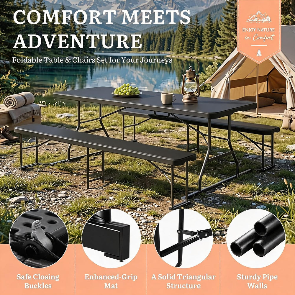 DWVO 6ft Folding Picnic Table Set, Foldable Picnic Table with Bench