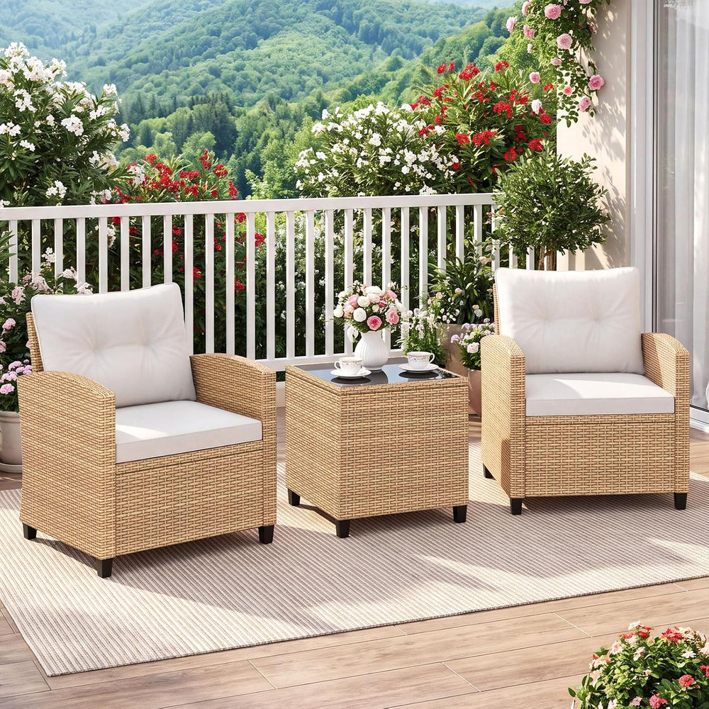 Tangkula 3 Pieces Patio Furniture Set, PE Rattan Wicker 3 Pcs Outdoor Sofa Se...