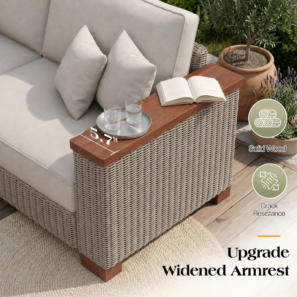 PaPaJet Outdoor Patio Sofa, 3 Seat Wicker Couch with Solid Armrests & Leg...