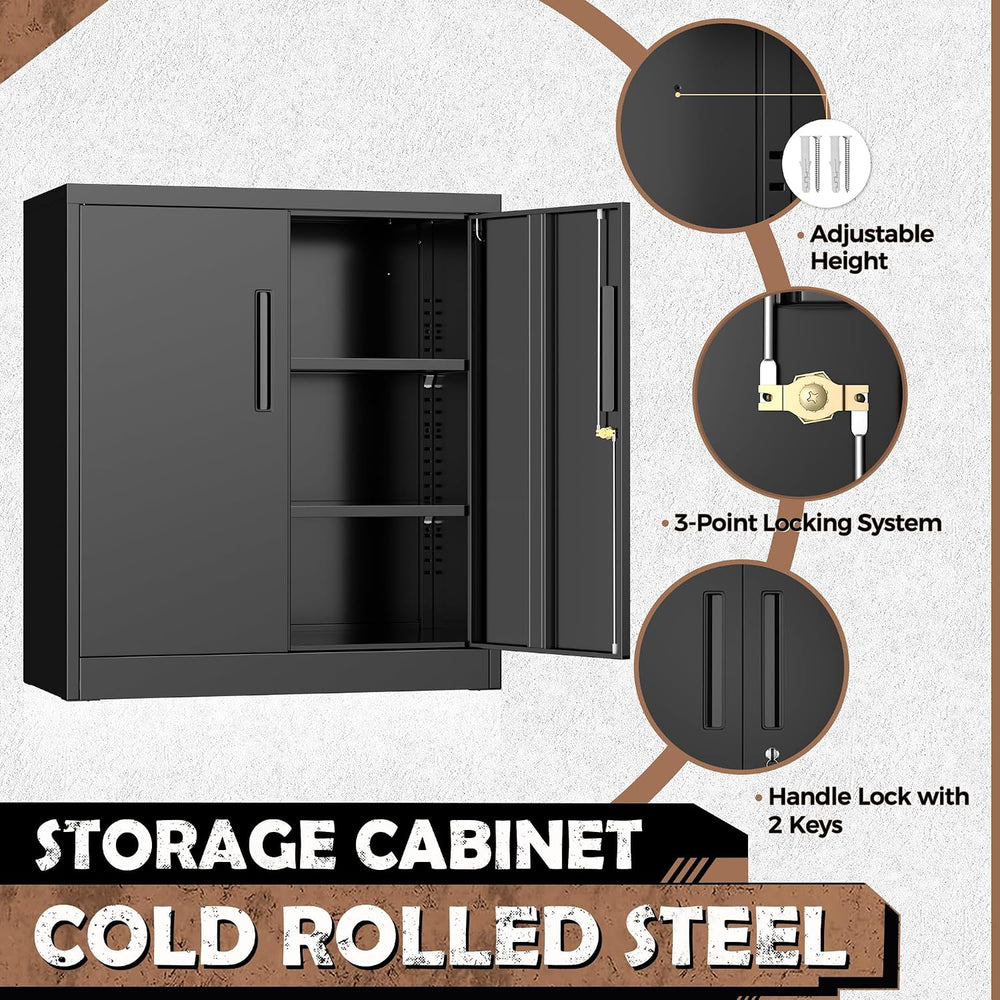 Metal Storage Cabinet with Locking Doors, Lockable Steel Storage Cabinets wit...