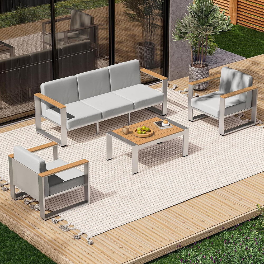 Aluminum Patio Furniture Set, 5 Seats Outdoor Patio Conversation Sets with Er...