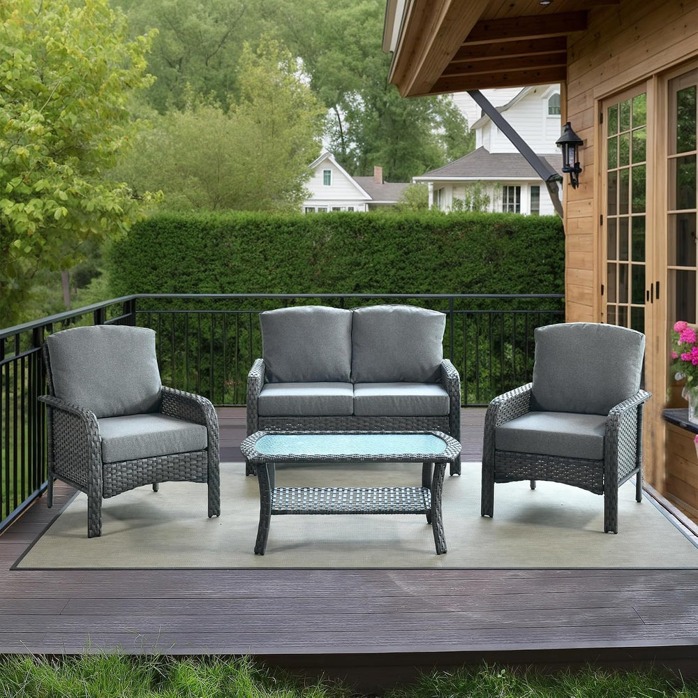 HOOOWOOO Patio Furniture Set,4 Pieces Outdoor Conversation Set,All Weather Wi...