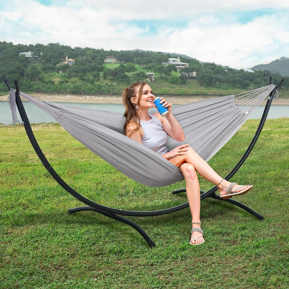 Stand Alone Hammocks for Outside, 2 Person Self Standing Hammock, Light Gray