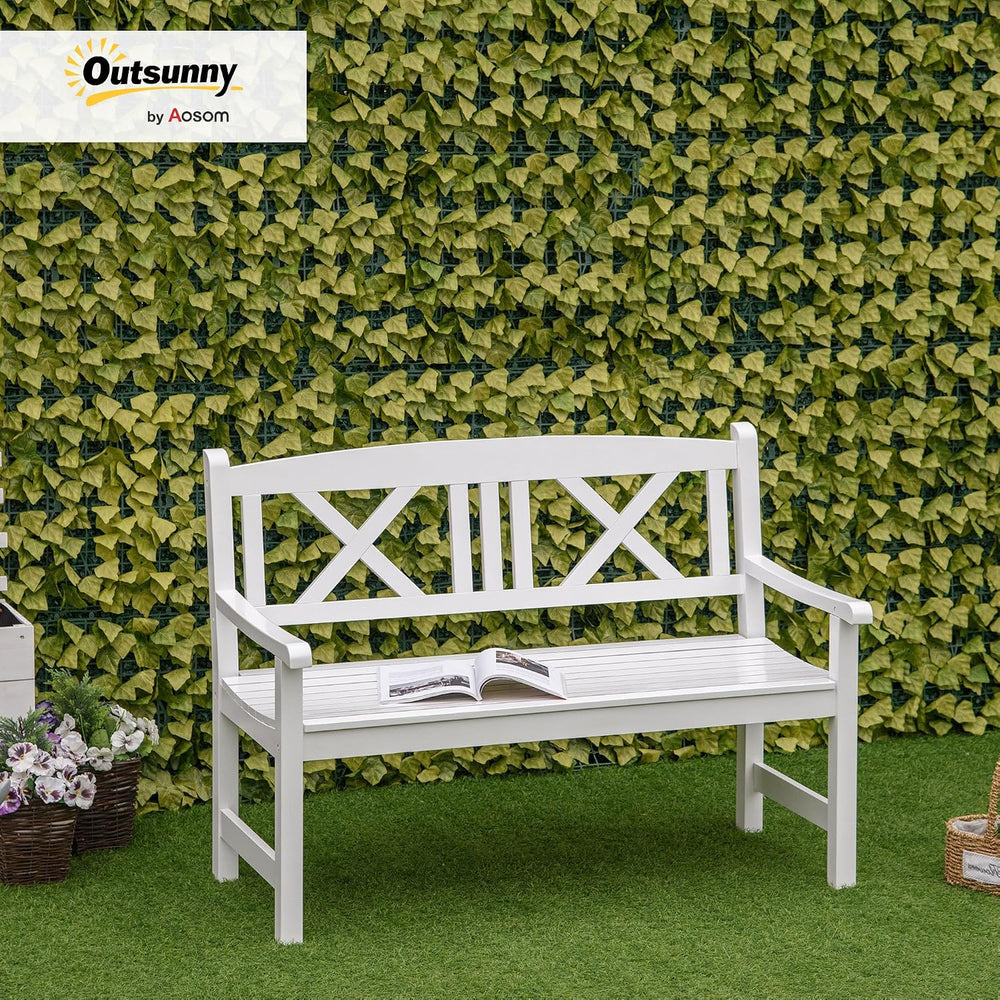 Outsunny 2-Seater Wooden Garden Bench 4FT Outdoor Patio Loveseat White