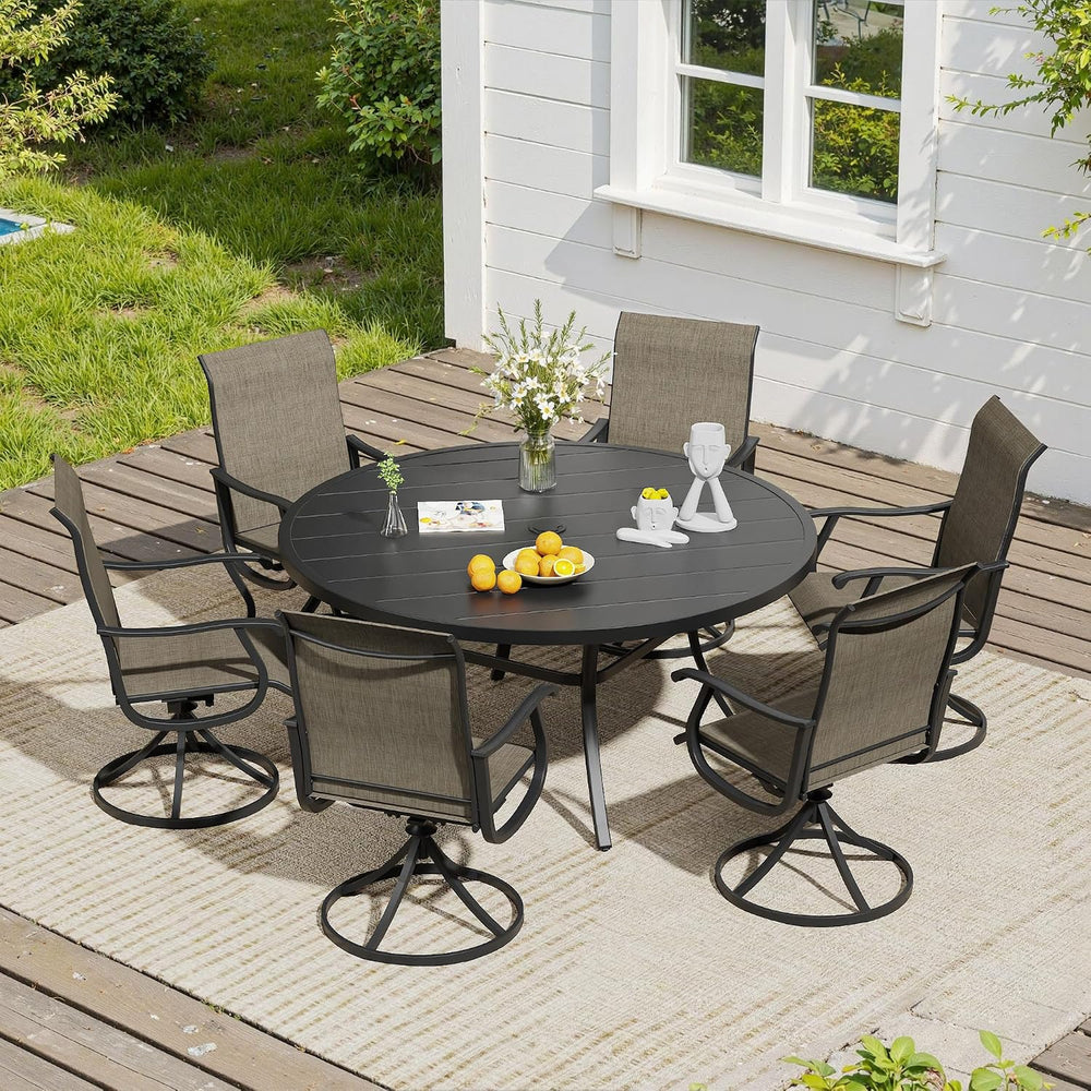 VICLLAX Patio Dining Set, Mixed Brown Swivel Chairs & 50" Black Table