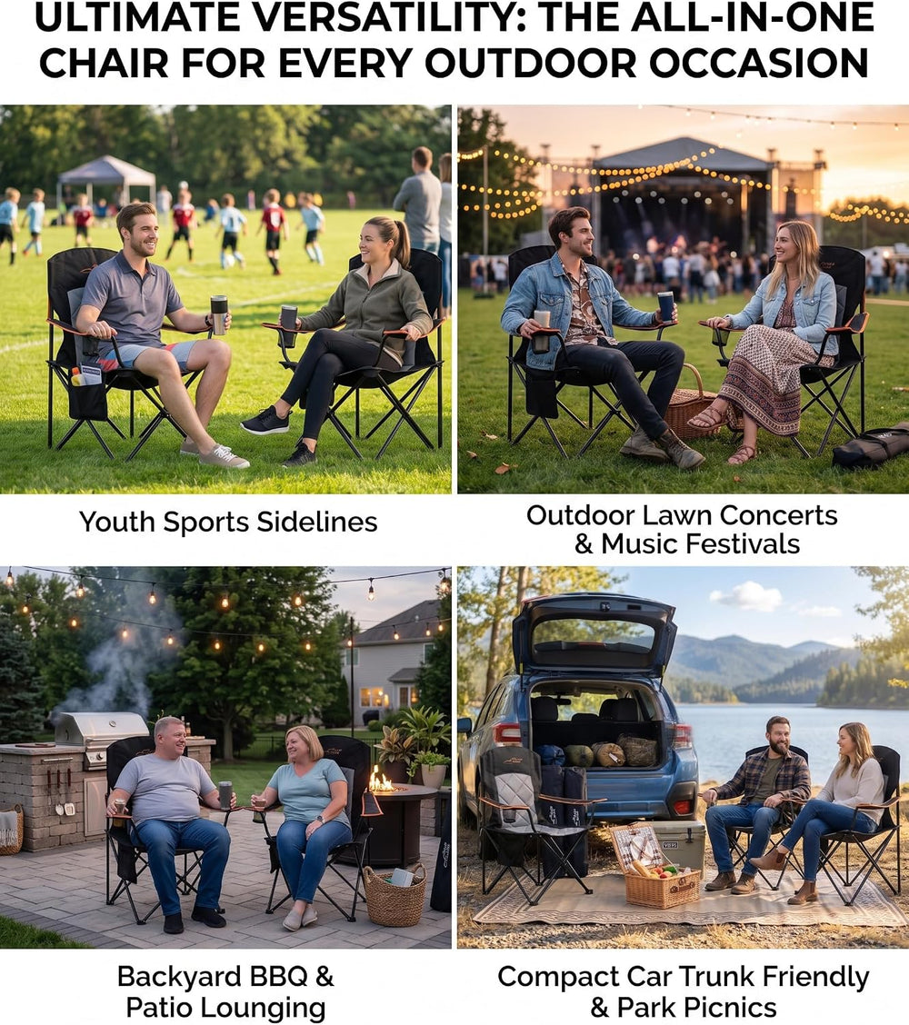 FAIR WIND 2-Pack Padded Oversized Camping Chairs with Lumbar Support