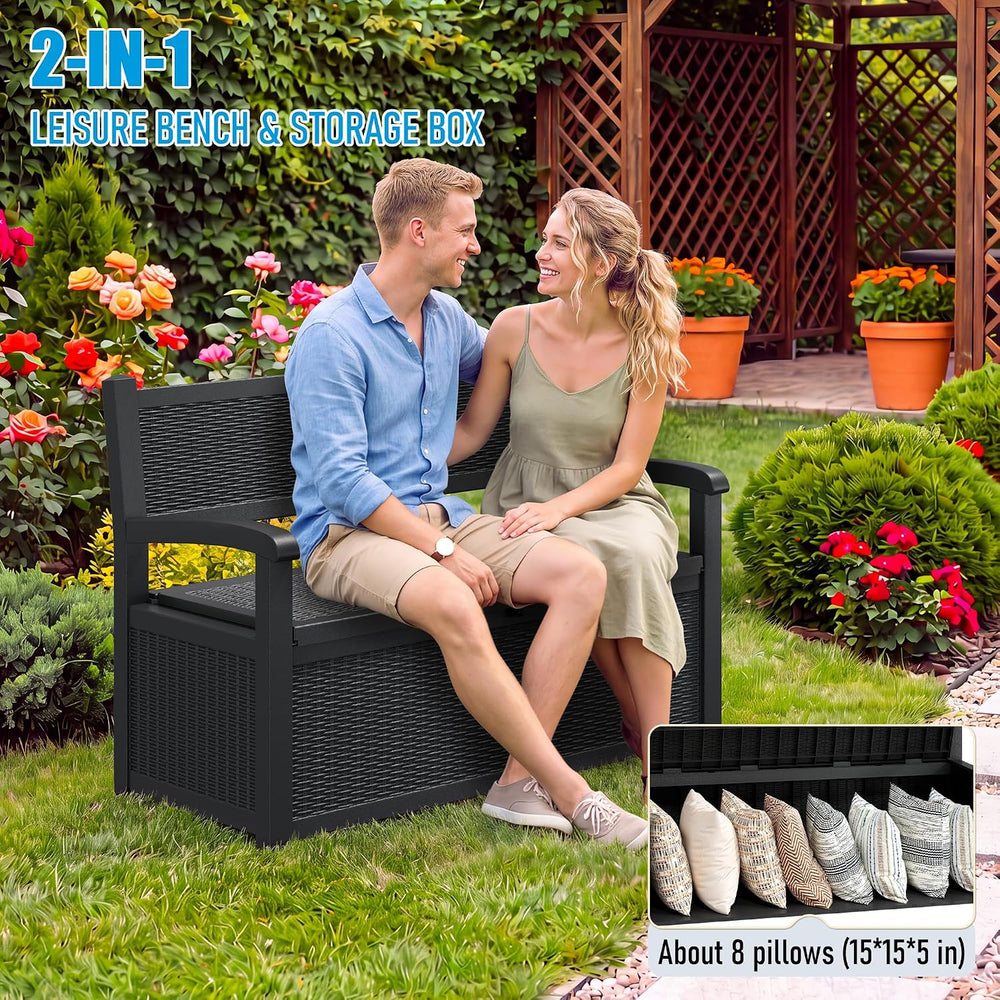 120 Gallon Outdoor Storage Bench, Storage Bench, Black Deck Box