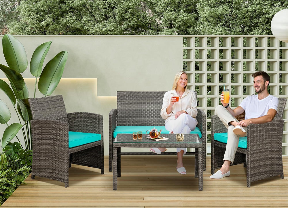 SUNLEI 4-Piece Outdoor Patio Furniture Set, Rattan Chair Wicker Conversation ...