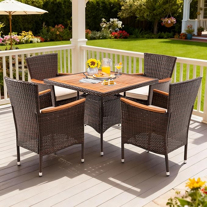 Wisteria Lane Patio Outdoor Table and Chairs Set, Rattan Outdoor Patio Furnit...