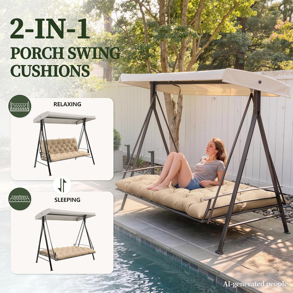 Porch Swing Cushion with Backrest, Waterproof, 40x40x5 in, Sand