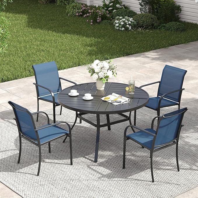 VICLLAX Patio Table and Chair Set of 4, All Weather Metal Round Outdoor Dinin...