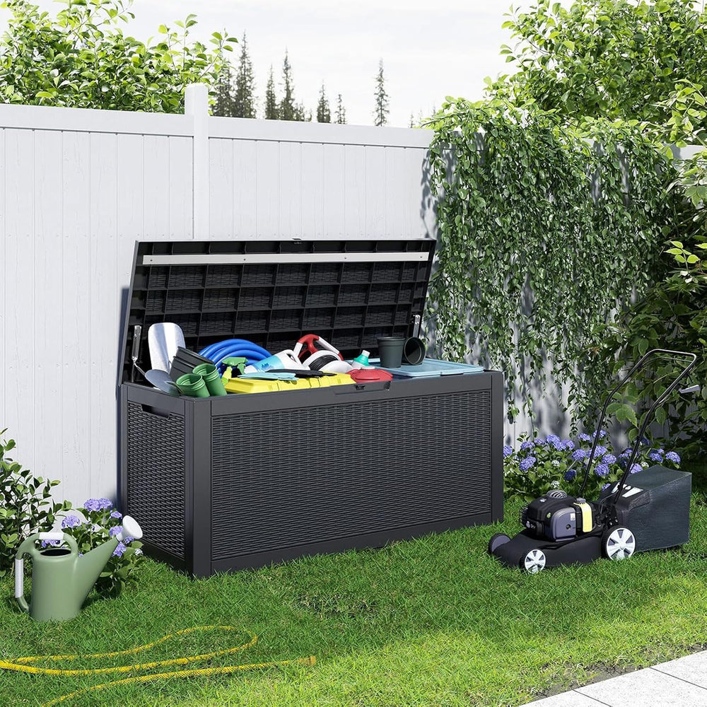 125 Gallon Outdoor Storage Box, Large Waterproof UV Resistant Deck Box, Locka...