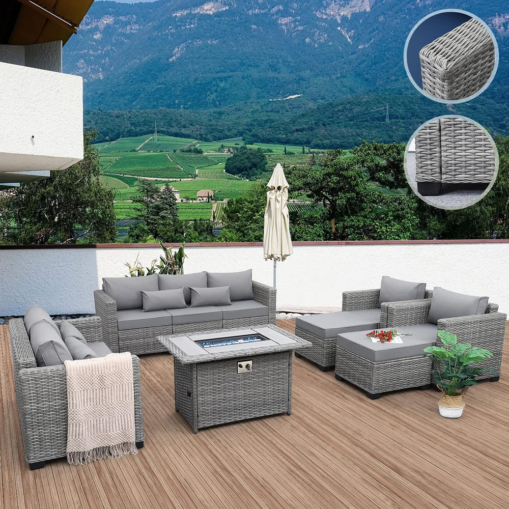 Rattaner 7-Piece Outdoor Furniture Sets Patio Furniture Set with 45-inch Fire...