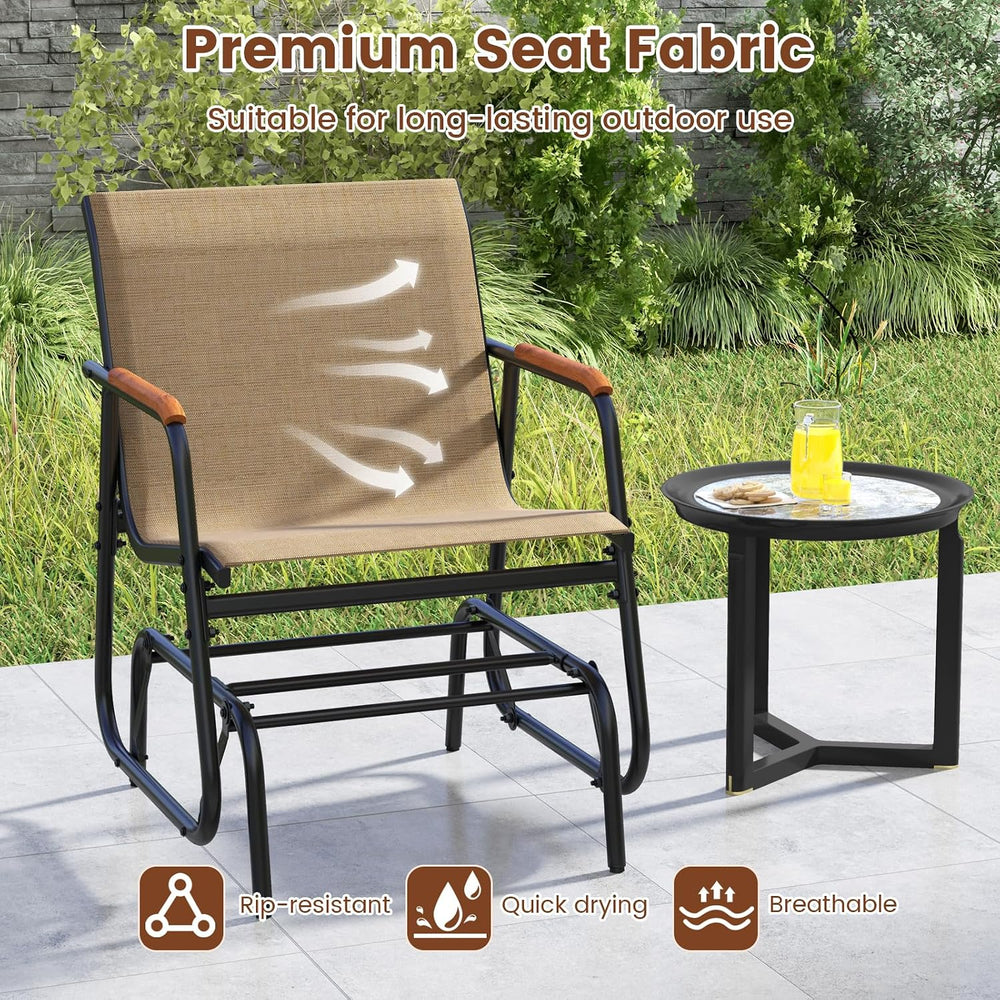 Tangkula Patio Glider Chair, Swing Gliding Armchair w/Curved Teak Armrests &a...