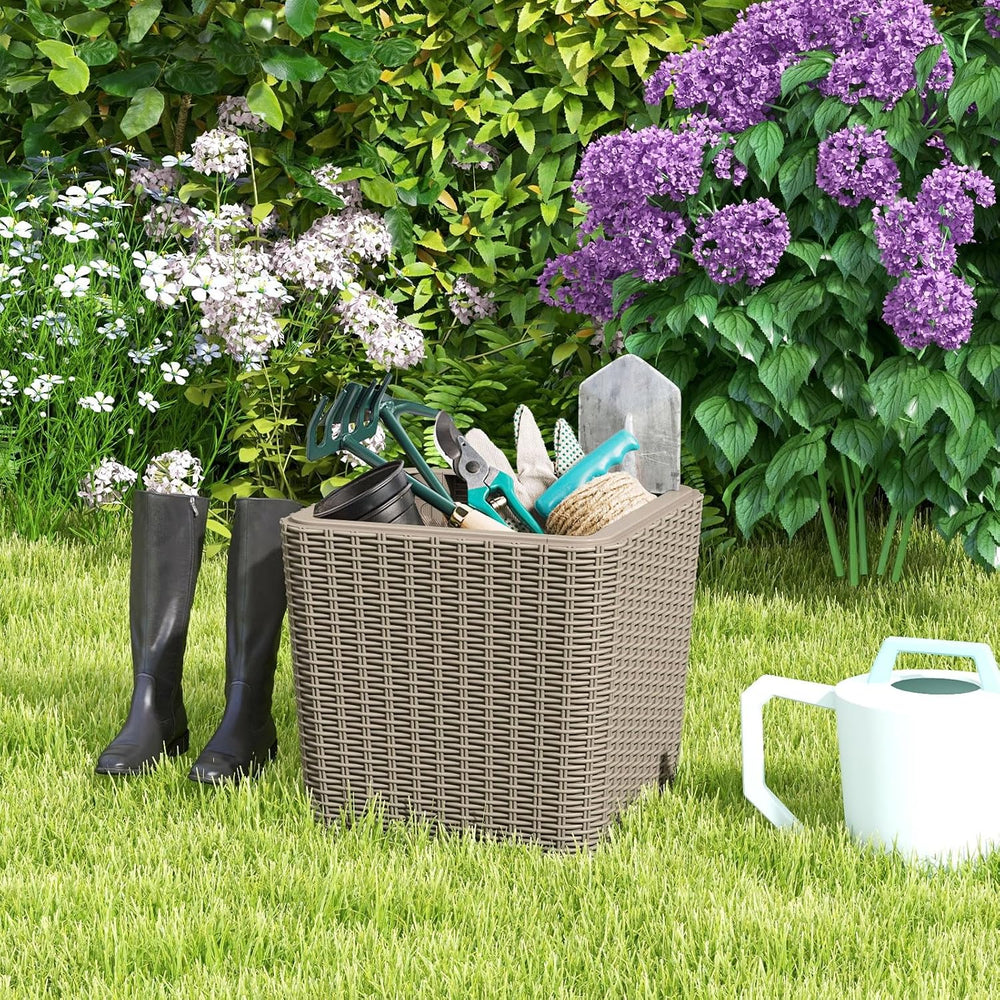 GIANTEX 11.5 Gallon Deck Box, Outdoor Side Table with Removable Lid, Faux Wic...
