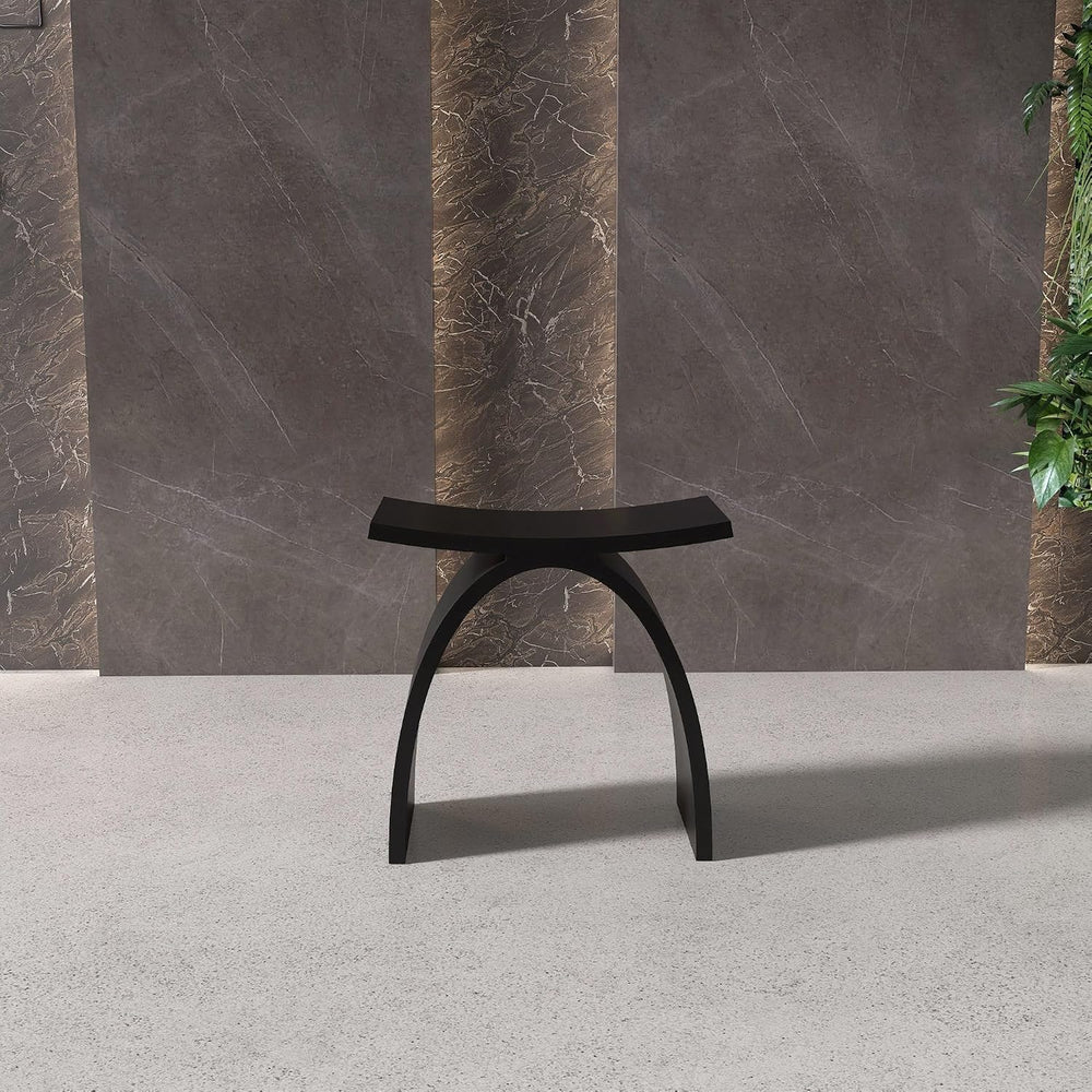 Black Shower Stool, Solid Surface Modern Bath Bench Inside/Outdoor