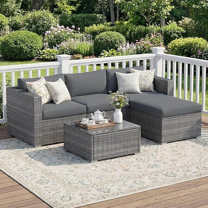 Wisteria Lane 5-Pieces Outdoor Patio Furniture Set, All Weather Wicker Rattan...