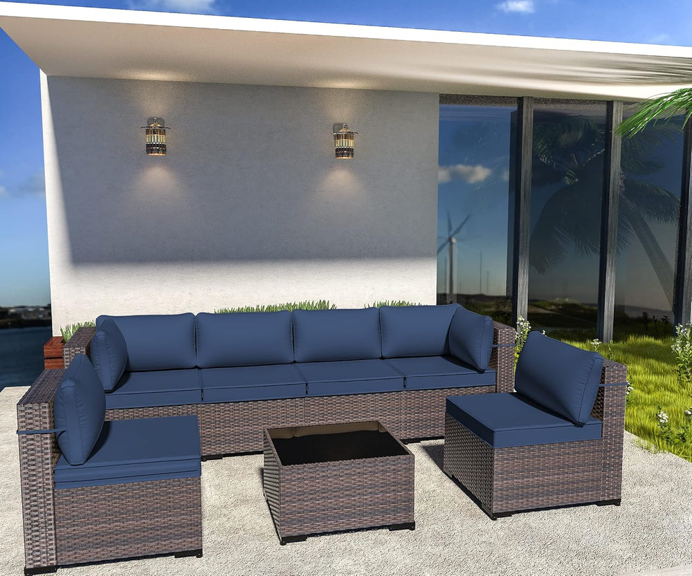 Outdoor Patio Furniture Set, 7 Pieces Outdoor Sectional Furniture Patio Sofa,...
