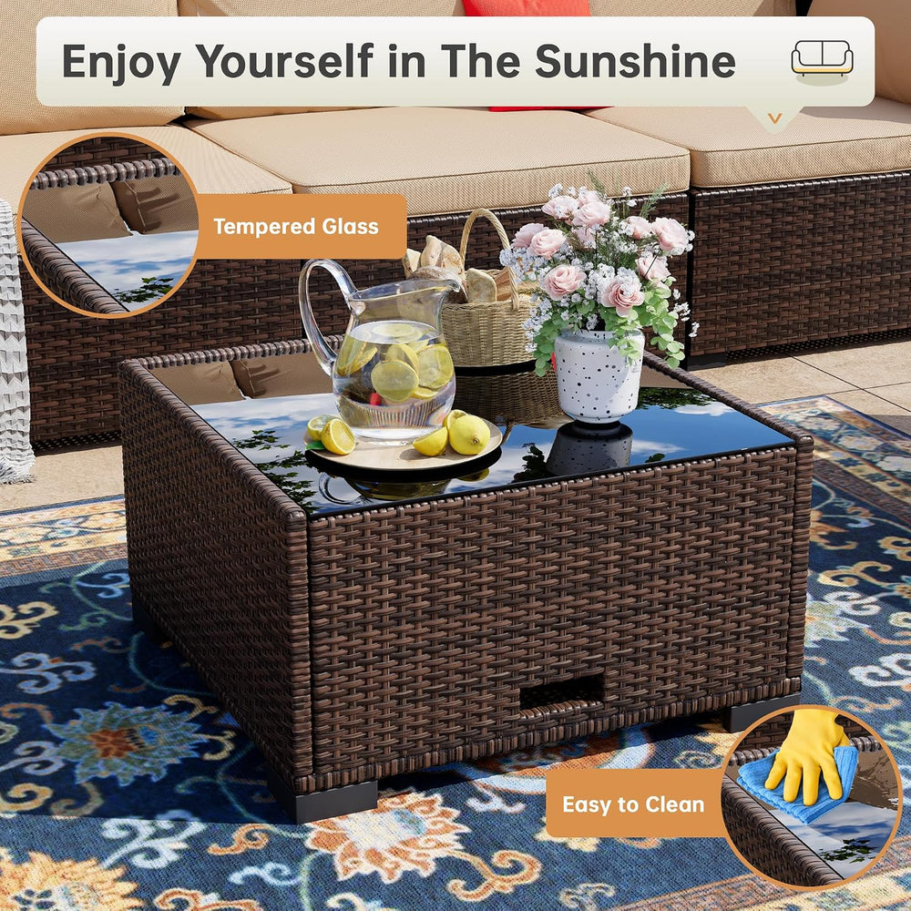 LHBcraft 7 Piece Outside Sectional Furniture Set, All Weather Wicker Patio So...