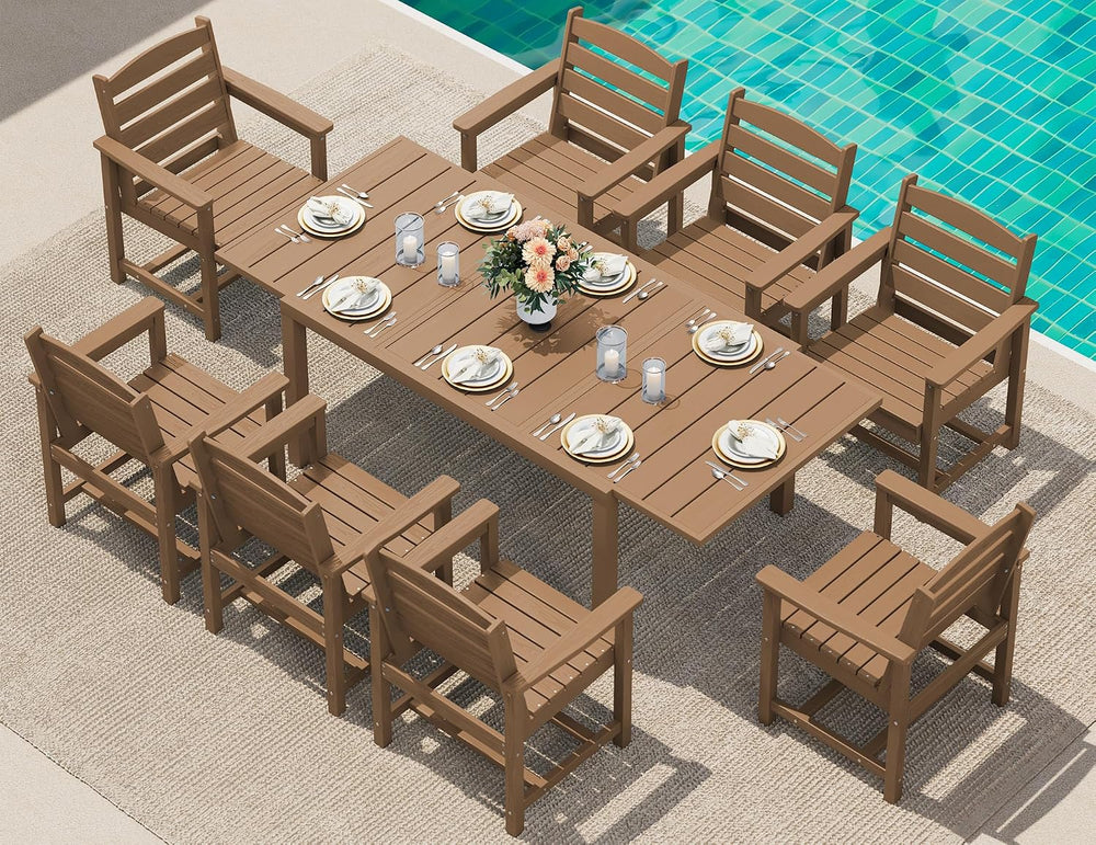SERWALL HDPE and Aluminum Outdoor Dining Set for 8, Brown