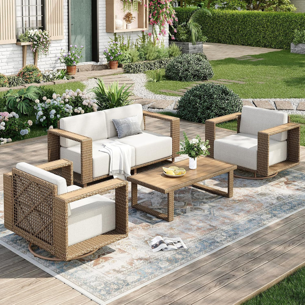 MIXPATIO Patio Furniture Set with Swivel Chairs &10" Thick Cushions