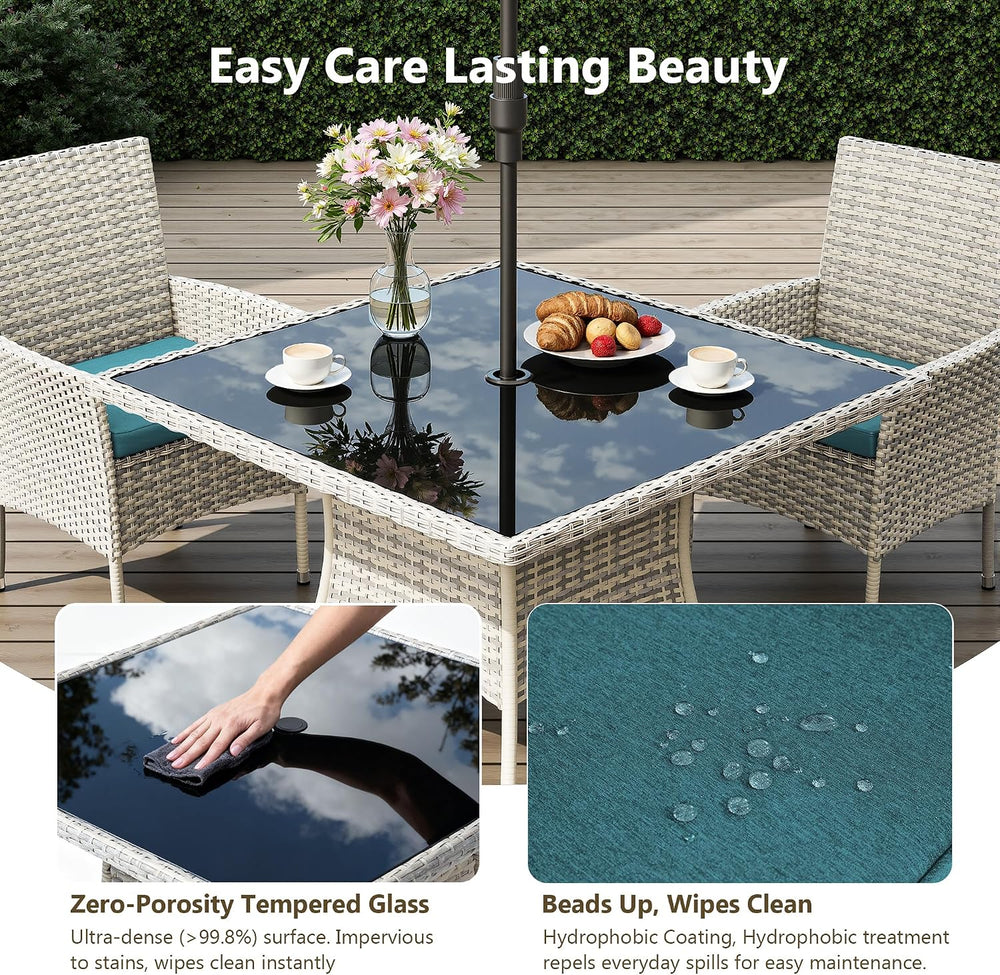 Outdoor Dining Set, 5-Piece Patio Furniture Set with Tempered Glass Table and...