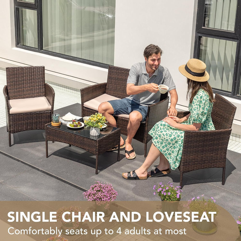 Devoko 4 Pieces Outdoor Patio Furniture Set, PE Rattan Wicker Chairs(Brown)