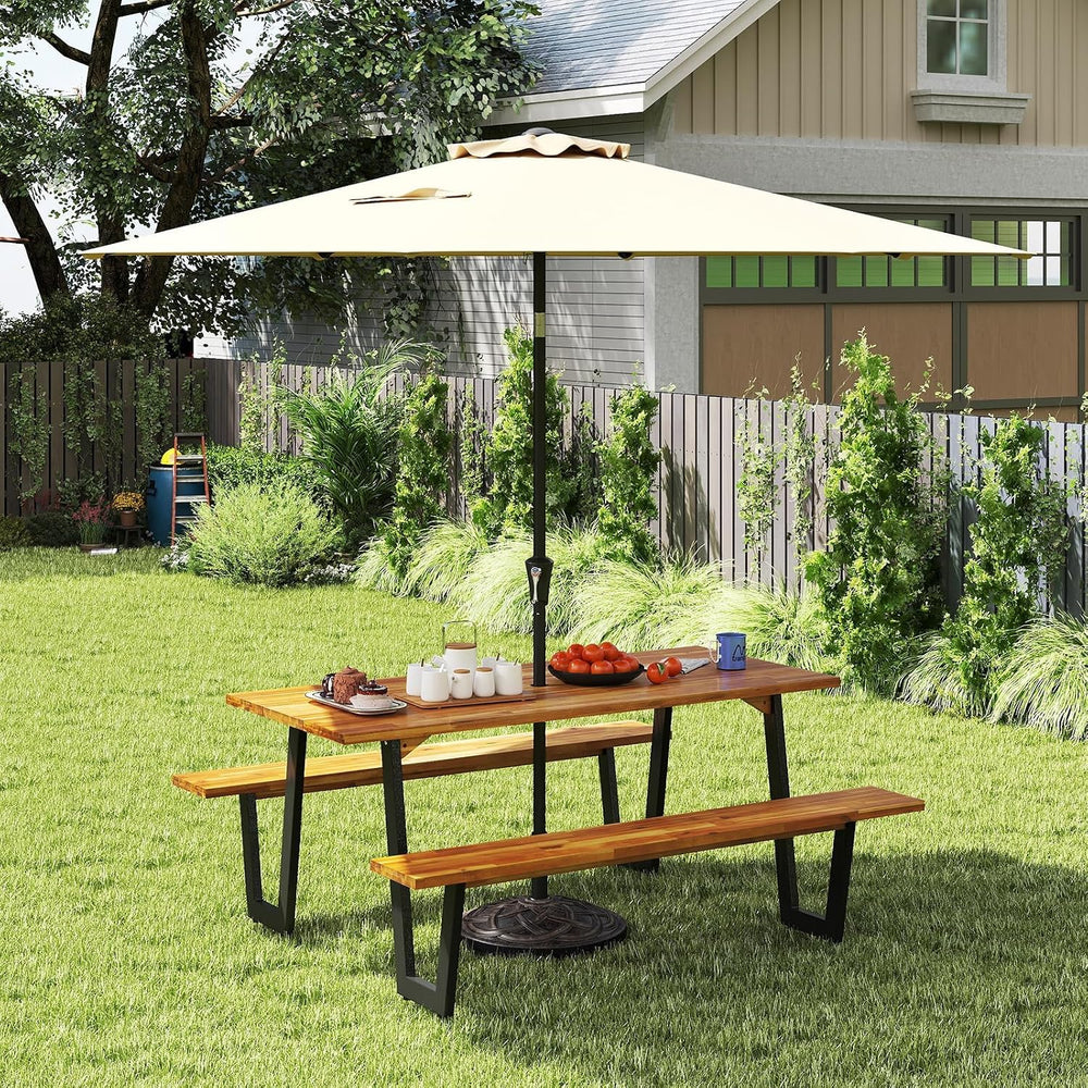 S AFSTAR 70" Acacia Wood Outdoor Picnic Table Set with 10Ft Umbrella &am...