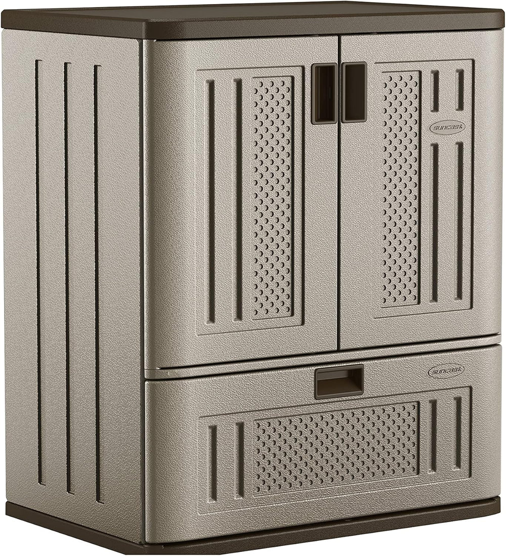 Suncast Base Storage Cabinet, Lockable Single-Drawer Organizer, Platinum