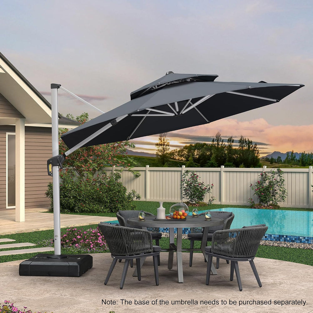 PURPLE LEAF Cantilever Patio Umbrella 11 FT Wind Resistant Canopy, Grey