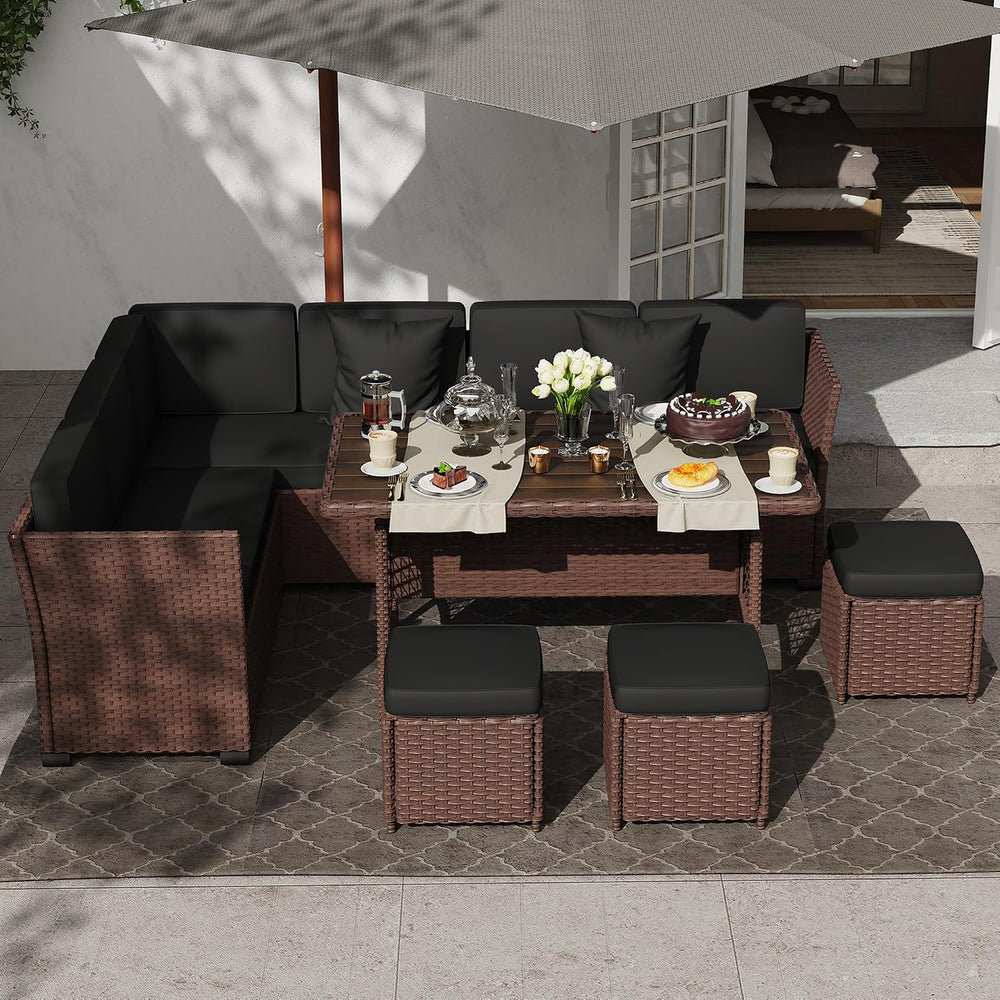 KIGOTY 7 Piece Patio Furniture Set, Outdoor PE Wicker Rattan Outdoor Dining S...