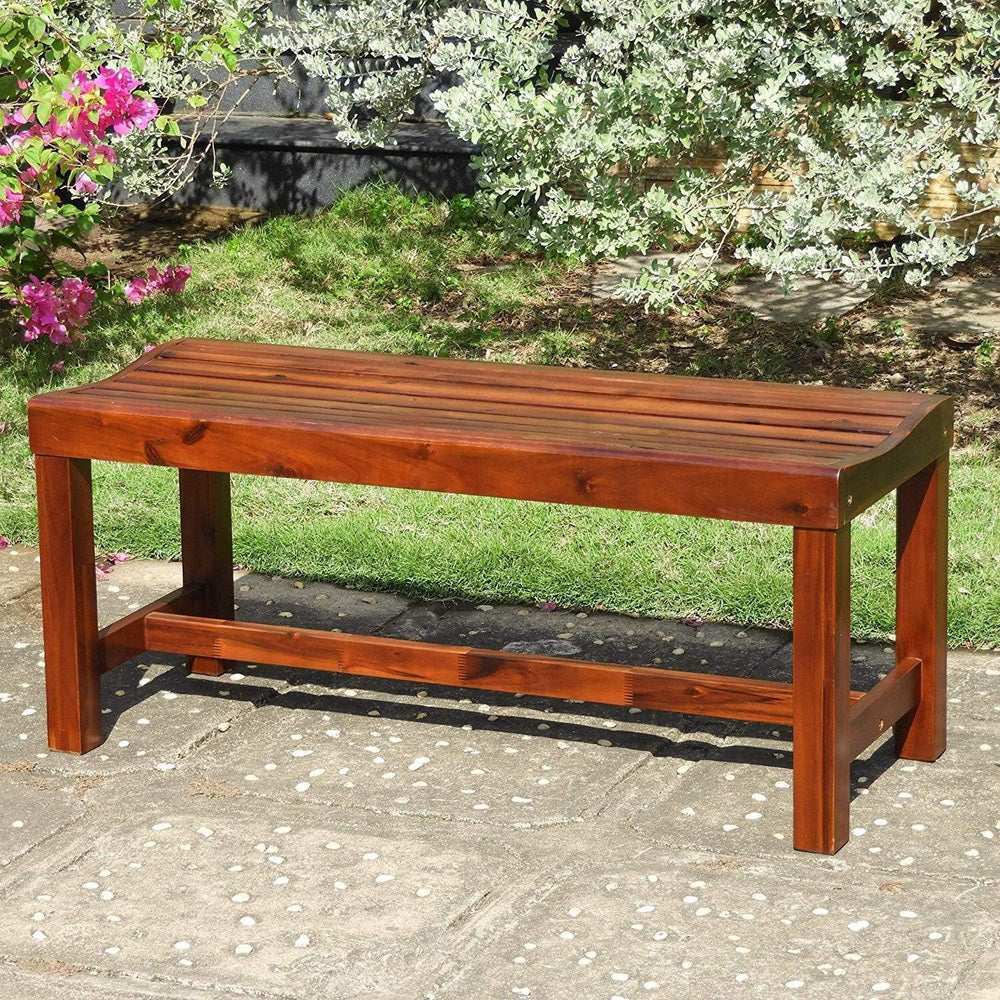Highland Acacia Americana Backless Bench - Contoured Seat, Rustic Brown Patio...