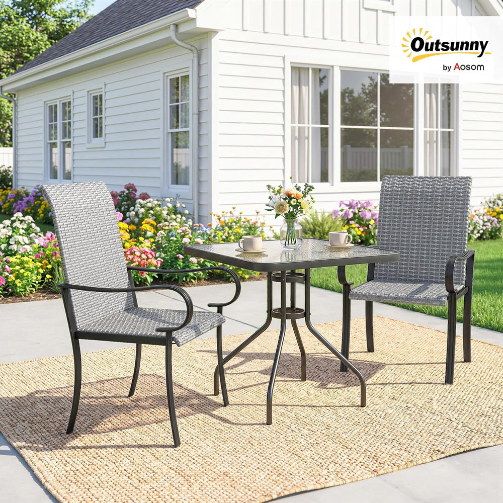 Outsunny Set of 2 Outdoor Wicker Dining Chairs Steel Frame All-Weather Gray