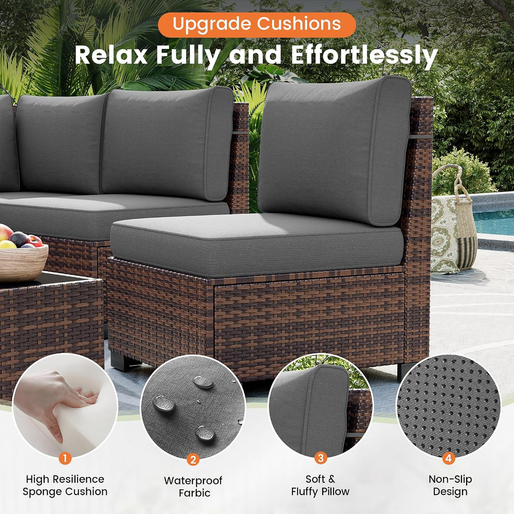 UDPATIO Outdoor Patio Furniture Set, Wicker Sectional Sofa, 8" Wide Armrest