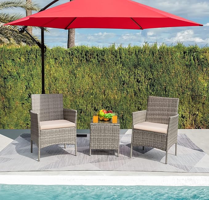 Greesum 3 Pieces Patio Furniture Sets Outdoor PE Rattan Wicker Chairs with So...