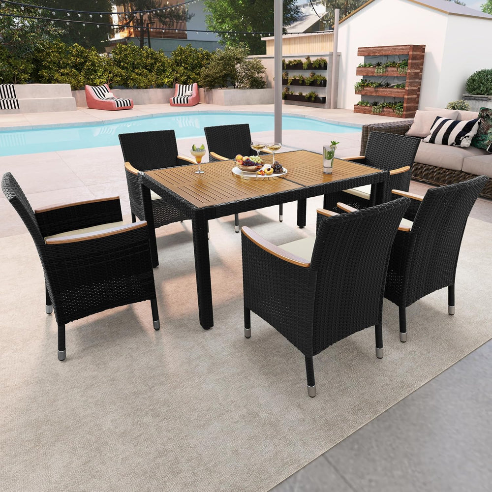 Yaheetech 7 Piece Patio Furniture Set, Outdoor Dining Acacia Wood Table Top
