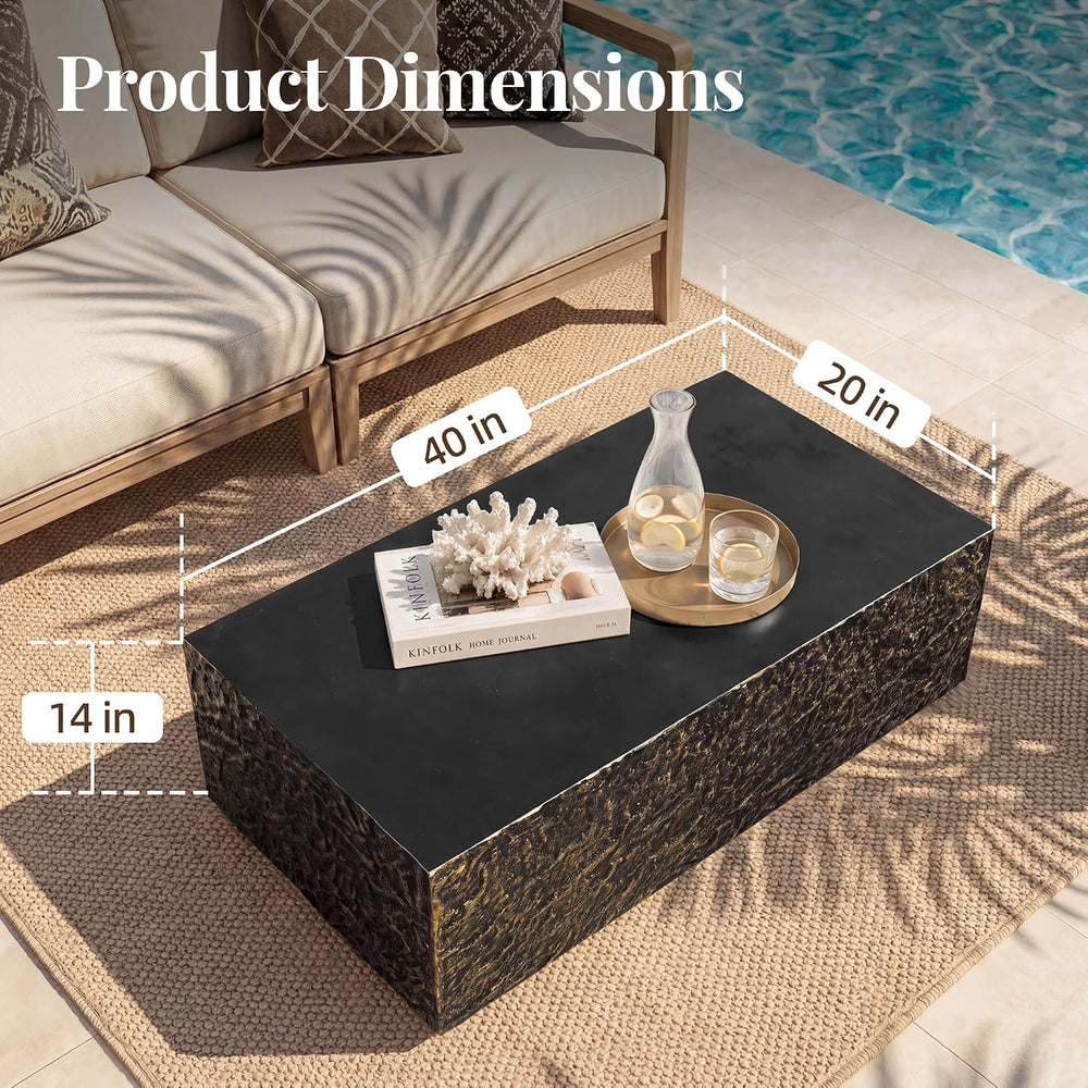 40" Rectangle Outdoor Coffee Table, Travertine Look, Bronze