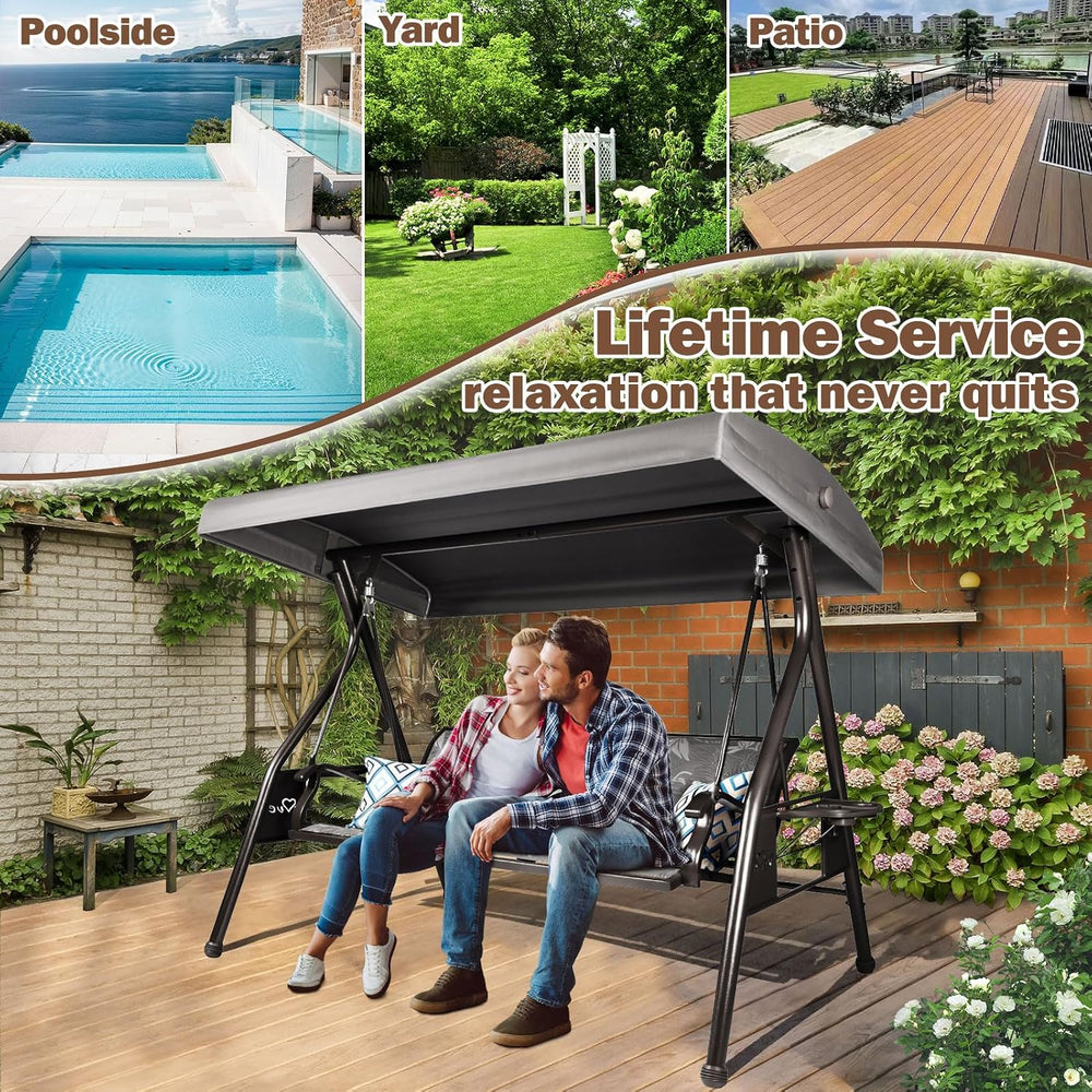 3 Person Patio Swing Outdoor Swing for Adults with Adjustable Canopy &Upg...