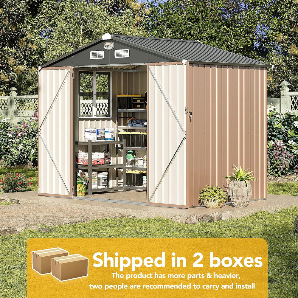 8x6FT Outdoor Storage Shed, Tool Shed with Sloping Roof and Lockable Door, Ga...