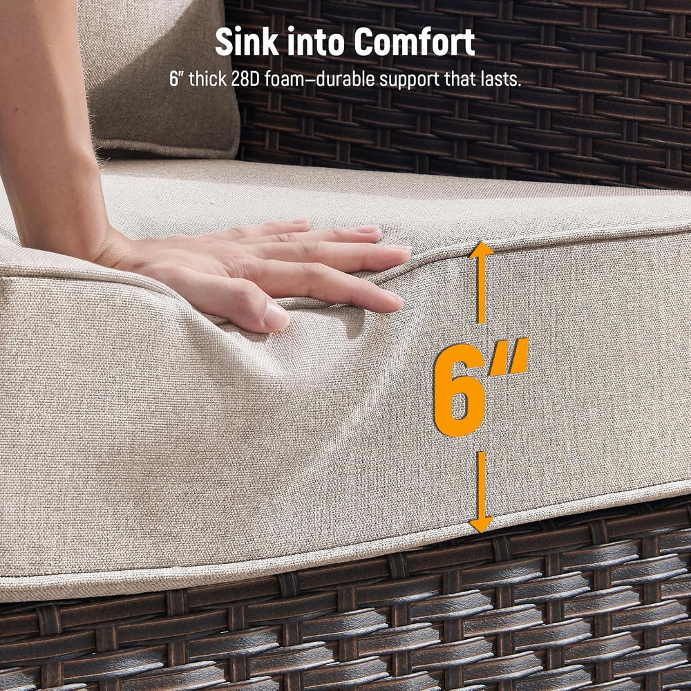 Luxury 6" Thick Cushioned 3-Seat Outdoor Patio Sofa