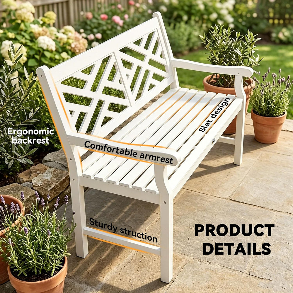 Outsunny Outdoor Garden Bench Wooden Frame Patio Bench 43.25 Inch White