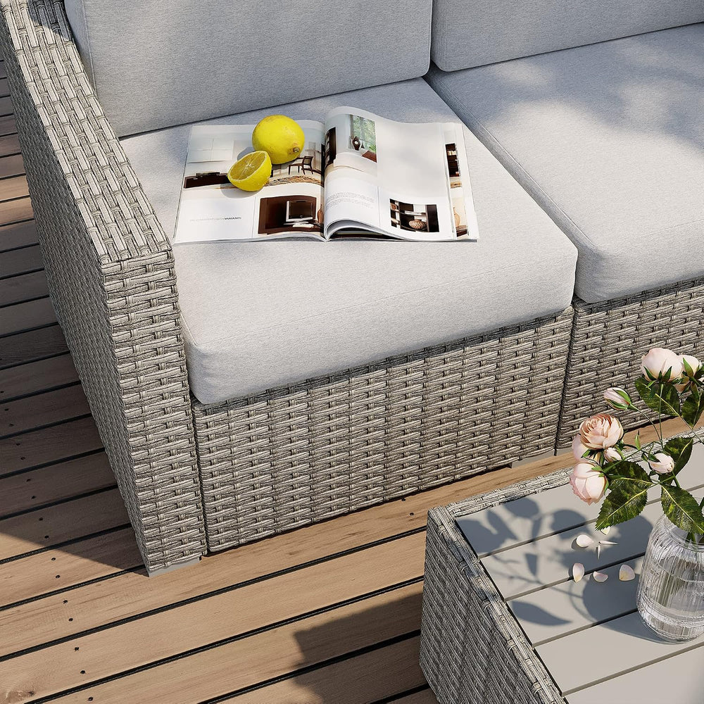 HAPPATIO 7 Piece Patio Conversation Set,Rattan Wicker Outdoor Sectional Sofa,...